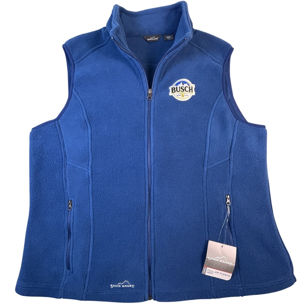 Eddie Bauer Vest Men 2XL Blue Busch Beer Full-Zip Fleece L.I.T. Technology NEW